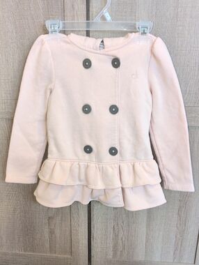 Calvin Klein Pale Pink Double-Breasted Ruffle Peplum Jacket, Size 4T.